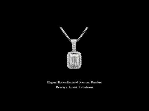 Elegant Illusion Emerald Diamond Pendant with sparkling halo design in white gold setting