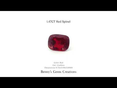 Natural 1.47ct red spinel, in a cushion cut, 6.72 x 5.09 x 5.16 mm.