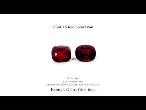 2.56 carats red spinel pair with vivid red color and excellent clarity, matching gemstones ideal for fine jewelry earrings or rings