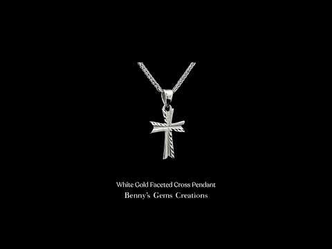 White Gold Faceted Cross Pendant with brilliant reflective surfaces, sleek and contemporary jewelry design