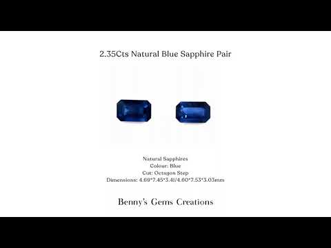 Pair of Natural Sapphires 2.35Cts in blue octagon step cut, measuring 4.69 × 7.45 × 3.41 mm and 4.60 × 7.53 × 3.03 mm.