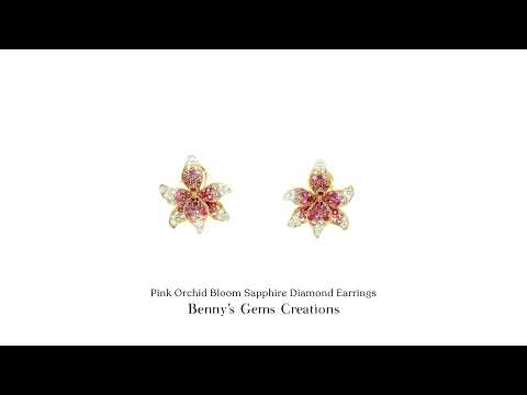 Pink Orchid Bloom Sapphire & Diamond Earrings