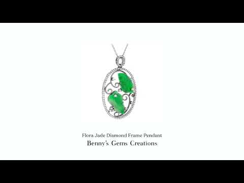 Flora Jade Diamond Frame Pendant with natural jade and sparkling diamond in elegant white gold setting