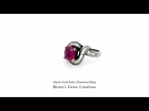 Black Gold Ruby Diamond Ring with bold red gemstone centerpiece set in sleek black gold