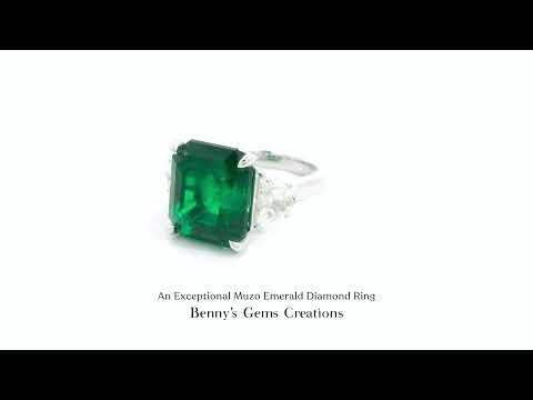 An Exceptional Muzo Emerald Diamond Ring with vivid Colombian green hue in a timeless sophisticated setting