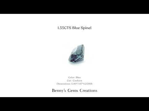 Natural 1.55CTS blue spinel gemstone in cushion cut with vibrant blue color