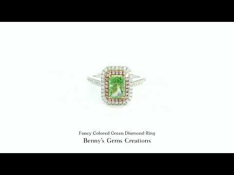 Fancy Colored Green Diamond Ring with dazzling brilliance in elegant white gold setting