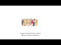 18K rose gold sapphire and diamond ring featuring 20 diamonds (0.485 ct total) and 30 sapphires (4.74 ct total).