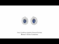 18K white gold sapphire and diamond earrings featuring 2 sapphires (3.54 ct total) and 64 diamonds (1.39 ct total), with jewellery report.
