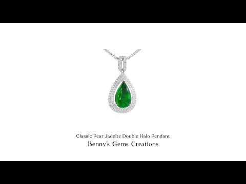 Classic Pear-Shaped Jadeite Pendant with diamond double halo in white gold