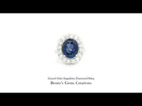 Grand Halo Sapphire Diamond Ring featuring brilliant-cut stones with statement halo design 