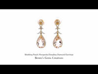 Blushing Peach Morganite Dangling Diamond Earrings showcasing soft peach morganites accented with sparkling diamonds for a romantic, elegant look.