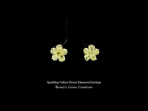 Sparkling Yellow Flower Diamond Earrings