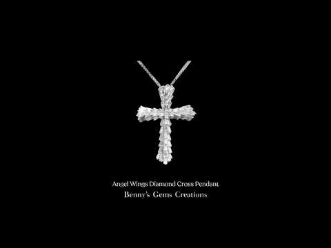 White gold angel wings pendant with a brilliant diamond stones