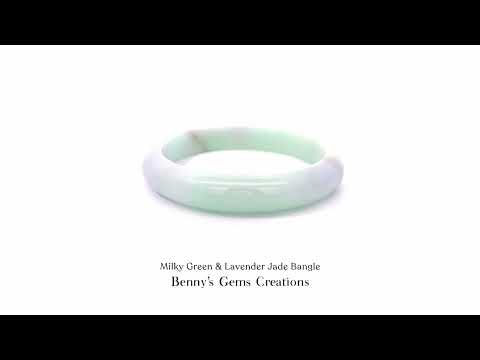 Milky Green and Lavender Jade Bangle featuring a smooth polished finish with natural gradient hues symbolizing harmony and elegance.