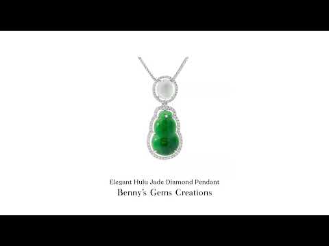 Elegant Hulu Jade Diamond Pendant accented with sparkling diamonds with auspicious gourd silhouette