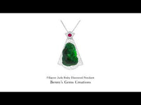 Filigree Jade Ruby Diamond Pendant with green jade, red ruby, and sparkling diamond accents in white gold
