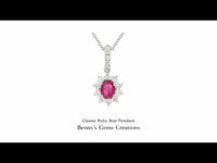 Classic Ruby Star Pendant featuring a natural star ruby with a distinct asterism, elegantly set in a timeless design accented with sparkling diamonds.