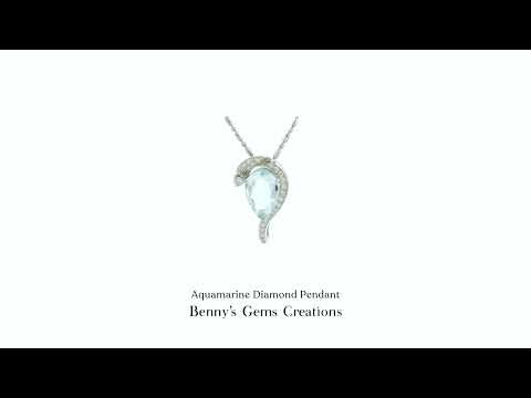 White Gold Aquamarine Diamond Pendant with natural aquamarine and diamond accents