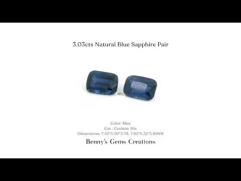 3.03cts natural blue sapphire pair, matching faceted gemstones ideal for earrings, rings, or fine jewelry designs