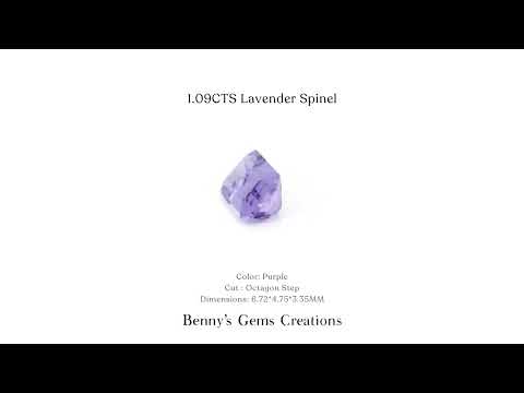 Natural 1.09cts lavender spinel, in an octagon step cut, 6.72 x 4.75 x 3.35 mm, with a gemstone certificate.