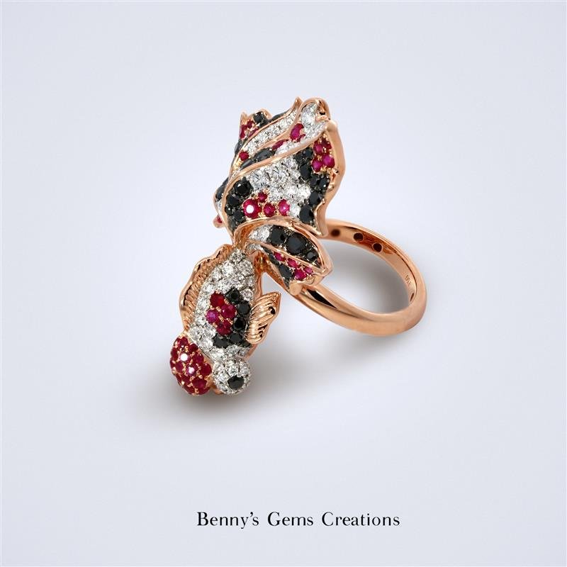 Prosperity Goldfish Ruby Diamond Ring - Benny's Gems Creations