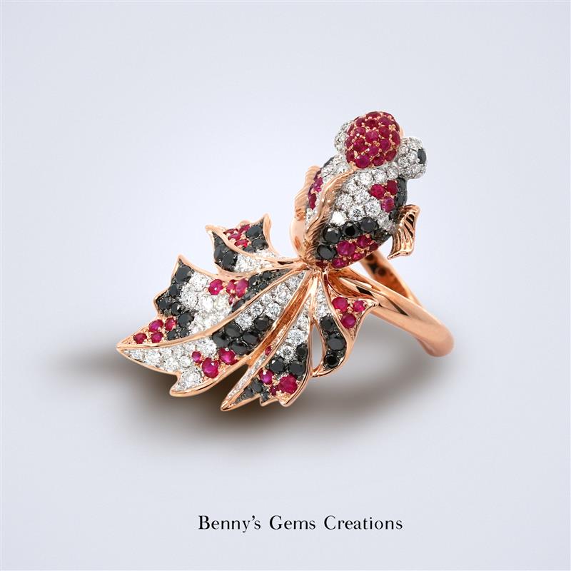 Prosperity Goldfish Ruby Diamond Ring - Benny's Gems Creations
