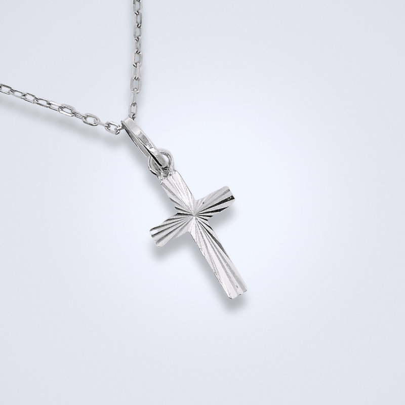 Radiant Blessing 18K White Gold Starburst Cross Pendant - Benny's Gems Creations