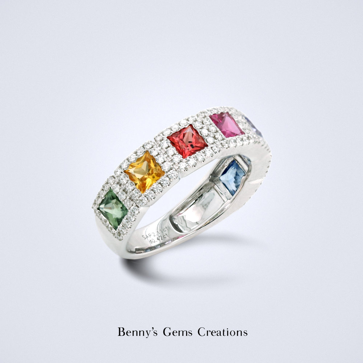Rainbow Blocks Sapphire Diamond Ring - Benny's Gems Creations