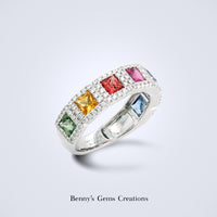 Rainbow Blocks Sapphire Diamond Ring - Benny's Gems Creations