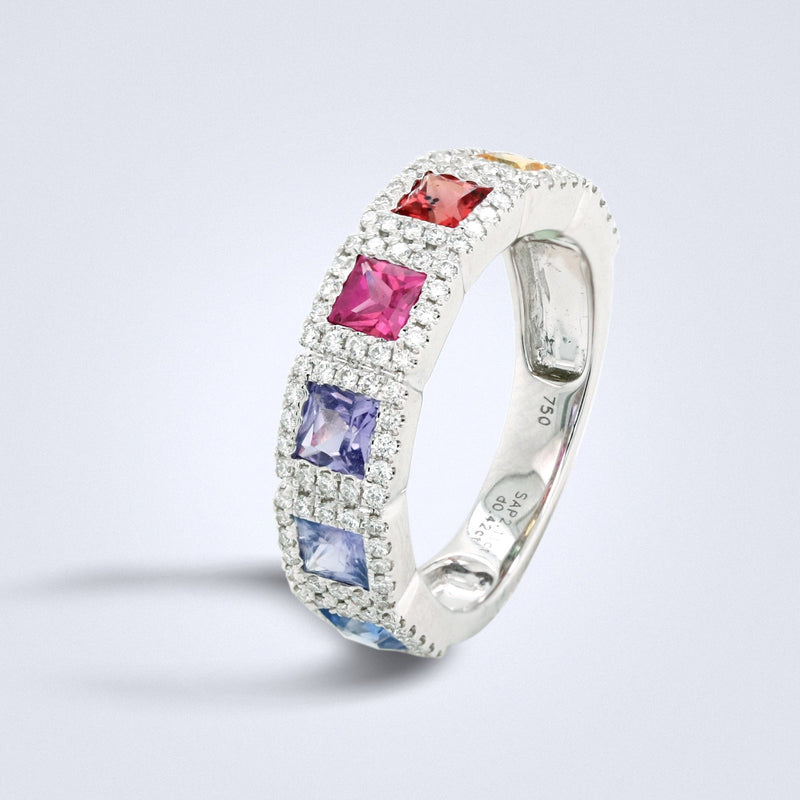 Rainbow Blocks Sapphire Diamond Ring - Benny's Gems Creations