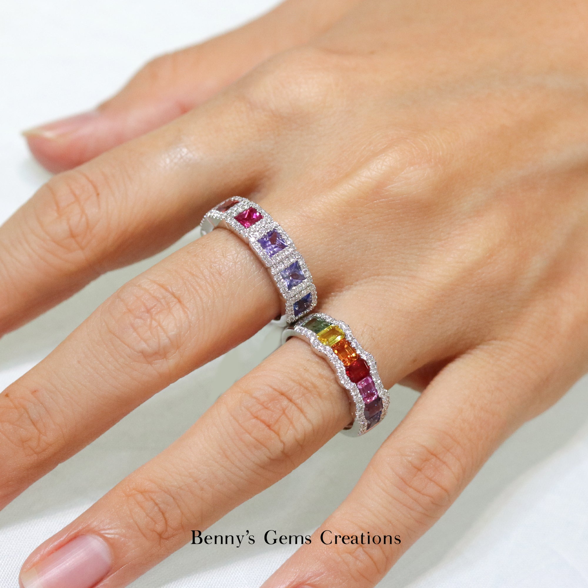 Rainbow Dreams Sapphire Diamond Ring - Benny's Gems Creations
