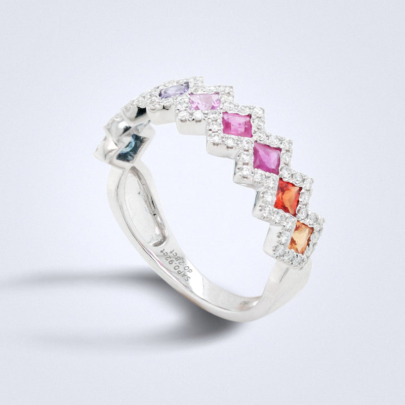 Rainbow Fantasy Sapphire Diamond Ring - Benny's Gems Creations