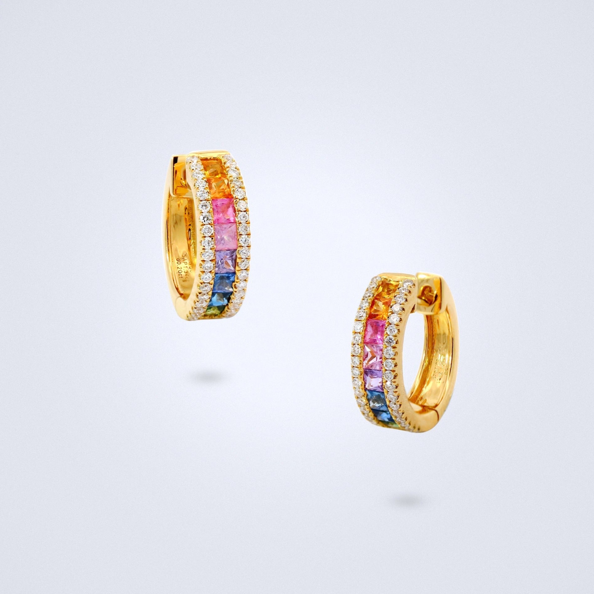 Rainbow Sapphire Diamond Huggies - Benny's Gems Creations