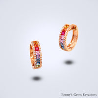 Rainbow Sapphire Diamond Huggies - Benny's Gems Creations
