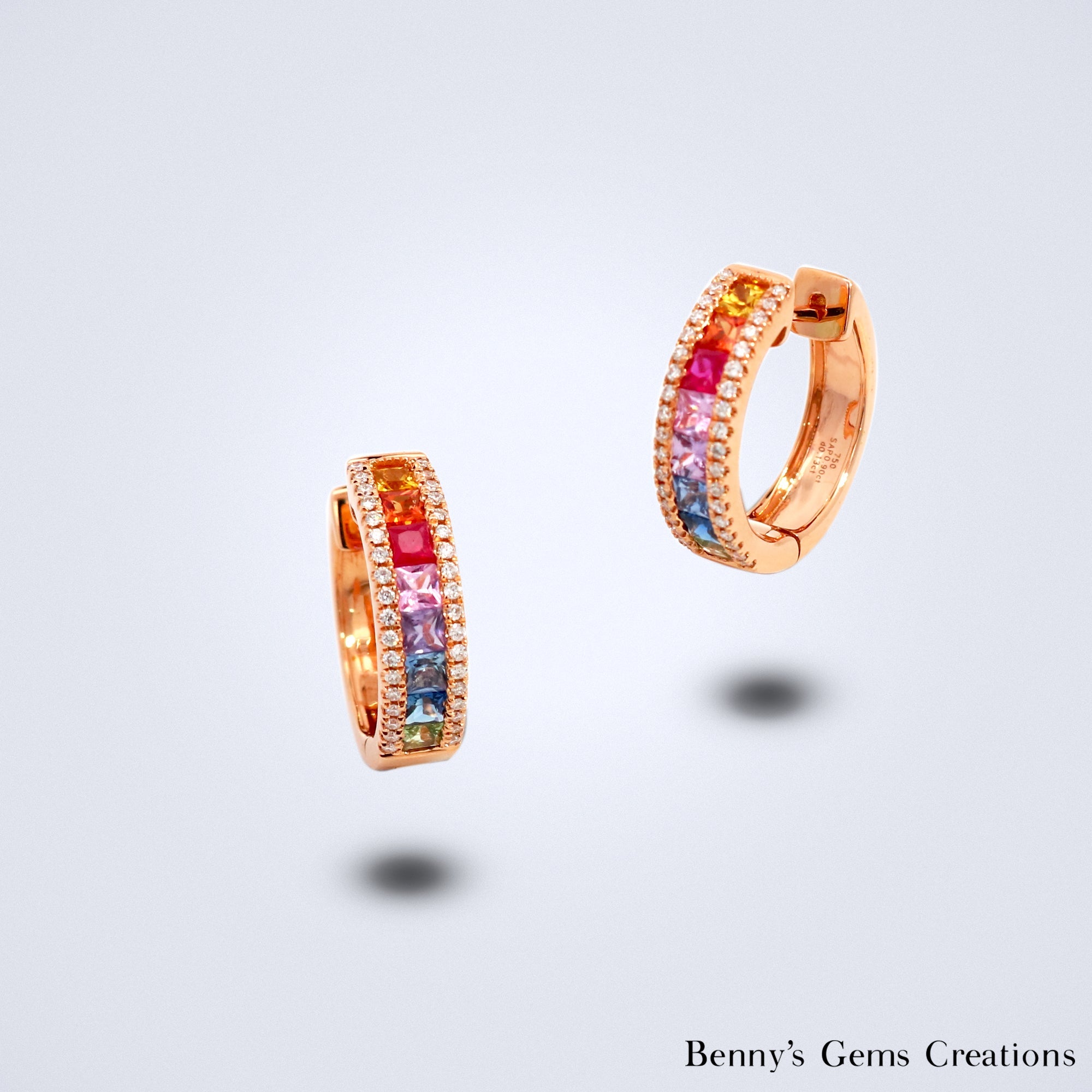 Rainbow Sapphire Diamond Huggies - Benny's Gems Creations