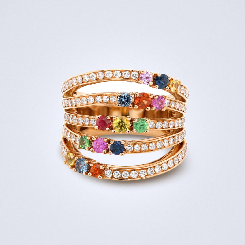 Rainbow Symphony Sapphire Diamond Ring - Benny's Gems Creations