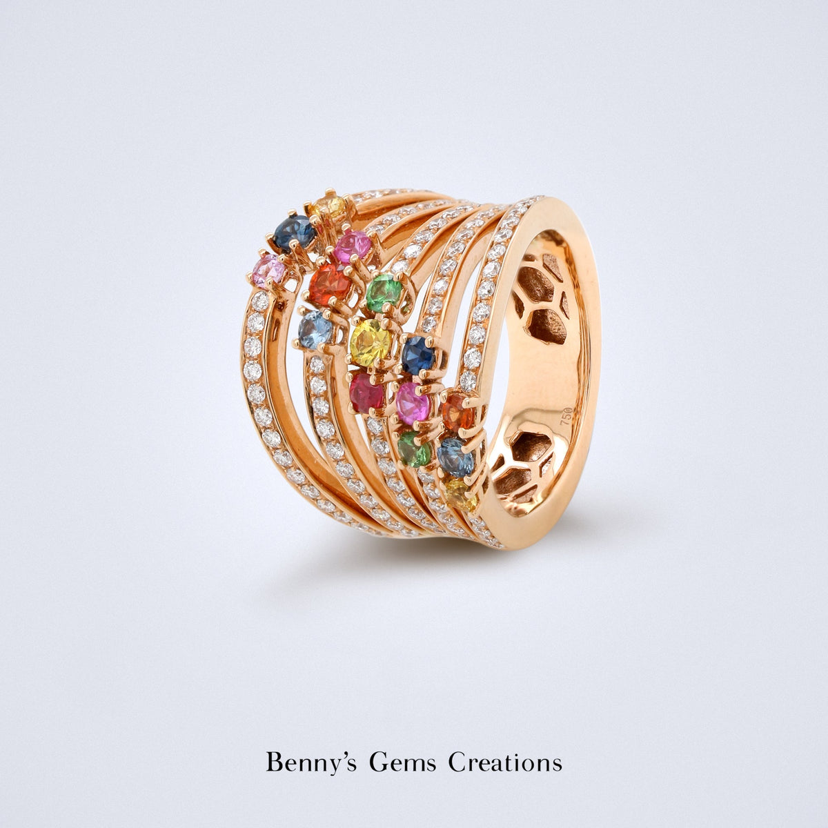 Rainbow Symphony Sapphire Diamond Ring - Benny's Gems Creations