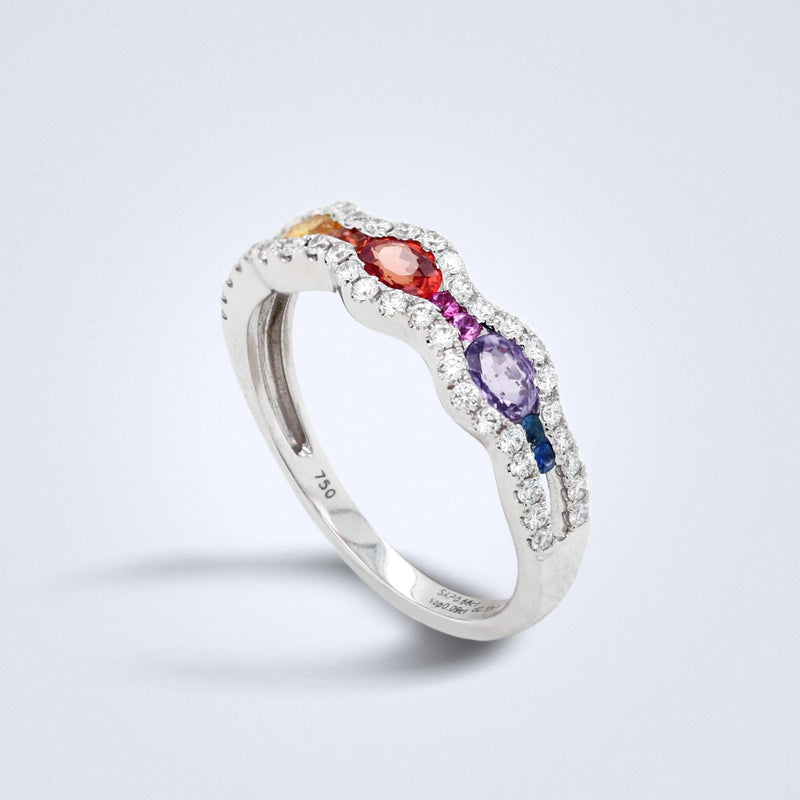 Rainbow Waves Sapphire Diamond Ring - Benny's Gems Creations