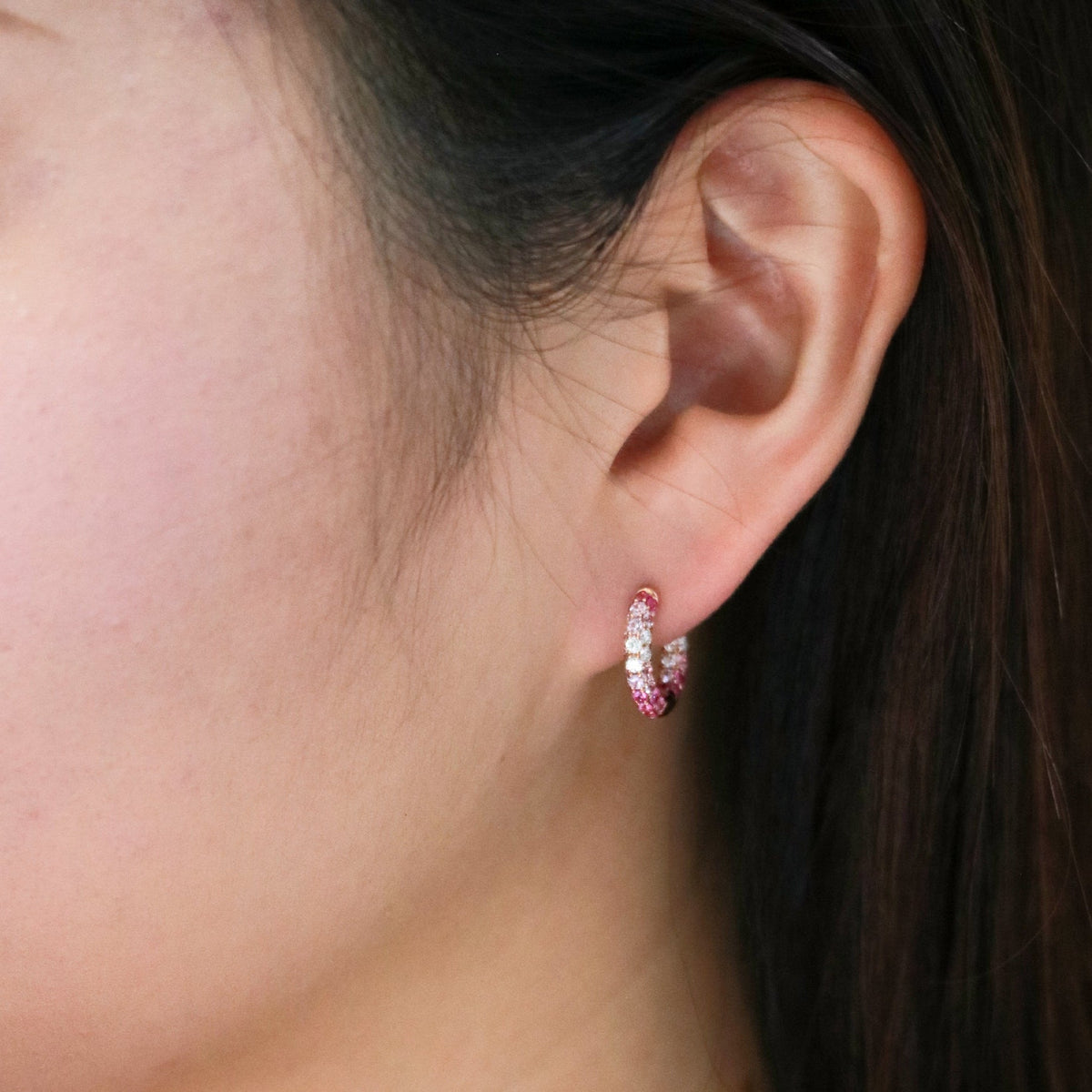 Rose Gold Pink Sapphire Diamond Huggies - Benny's Gems Creations