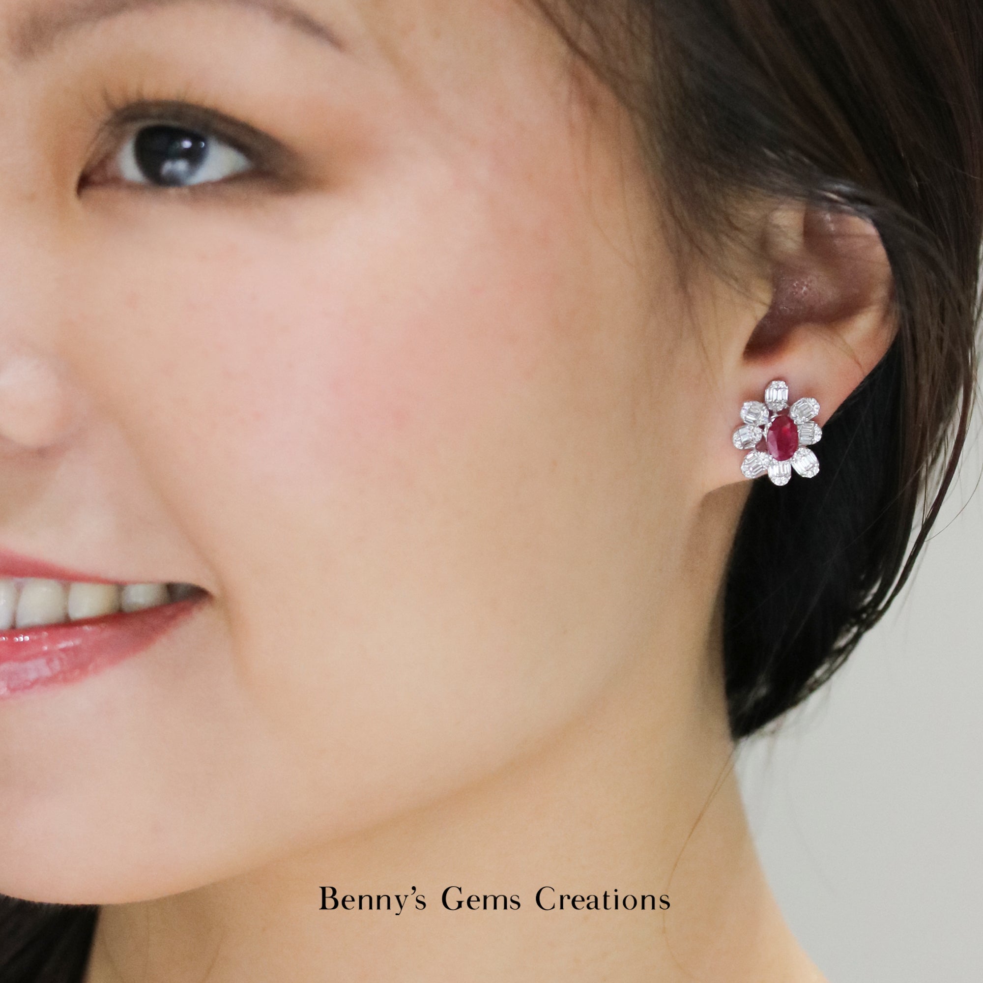 Ruby Bloom Diamond Studs - Benny's Gems Creations