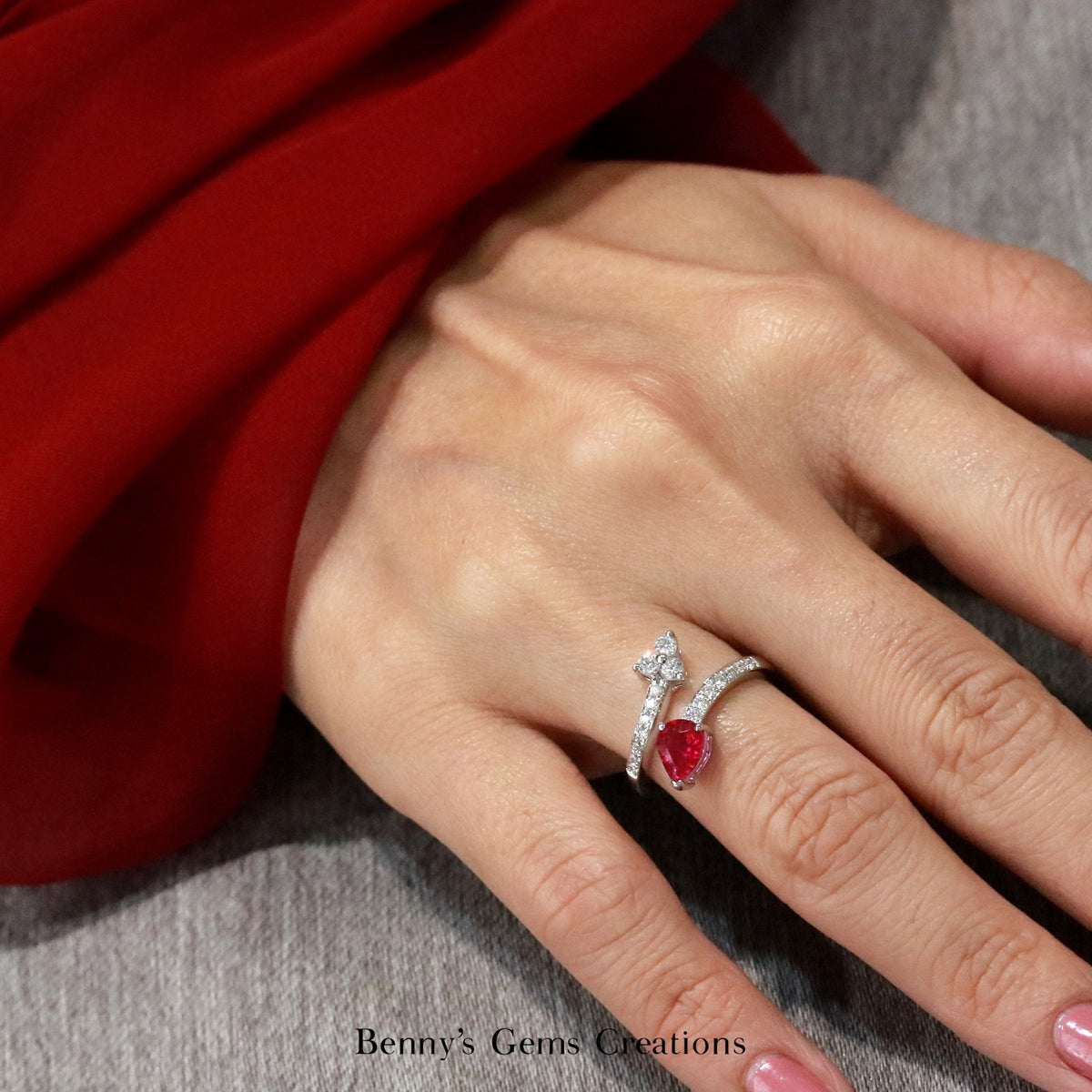 Ruby Diamond Bypass Ring - Benny's Gems Creations