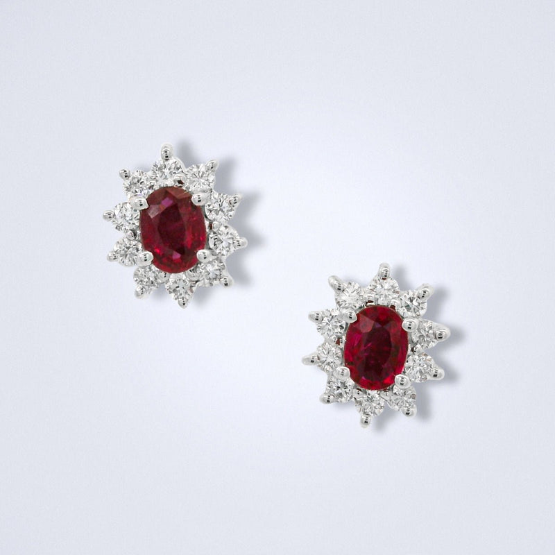 Ruby Diamond Floral Stud Earrings - Benny's Gems Creations