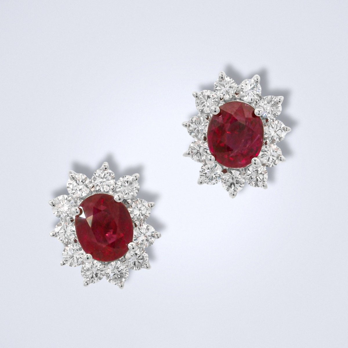 Ruby Diamond Halo Stud Earrings - Benny's Gems Creations
