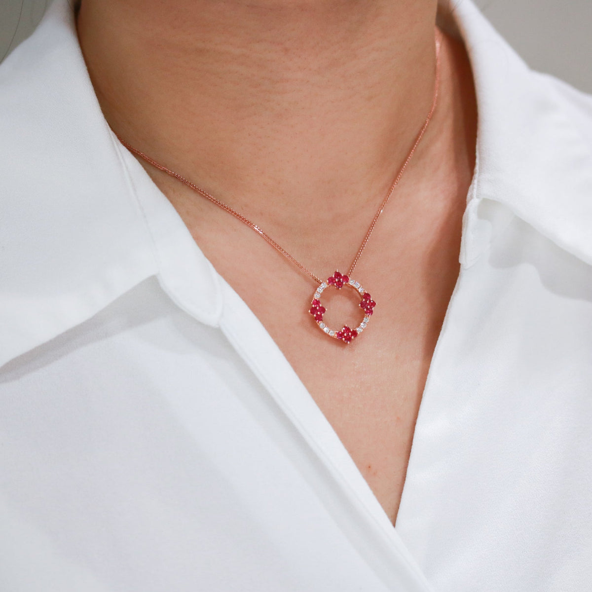 Ruby Diamond Rose Gold Wreath Pendant - Benny's Gems Creations