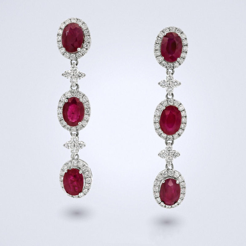 Ruby Royale Halo Drop Earrings - Benny's Gems Creations