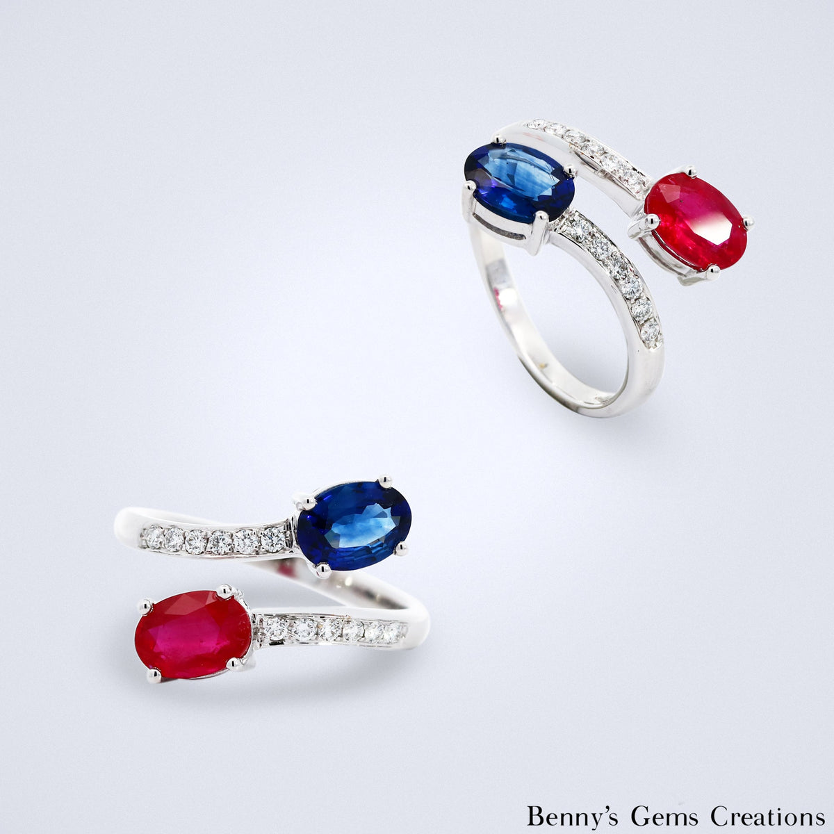 Ruby & Sapphire Diamond Toi et Moi Ring - Benny's Gems Creations