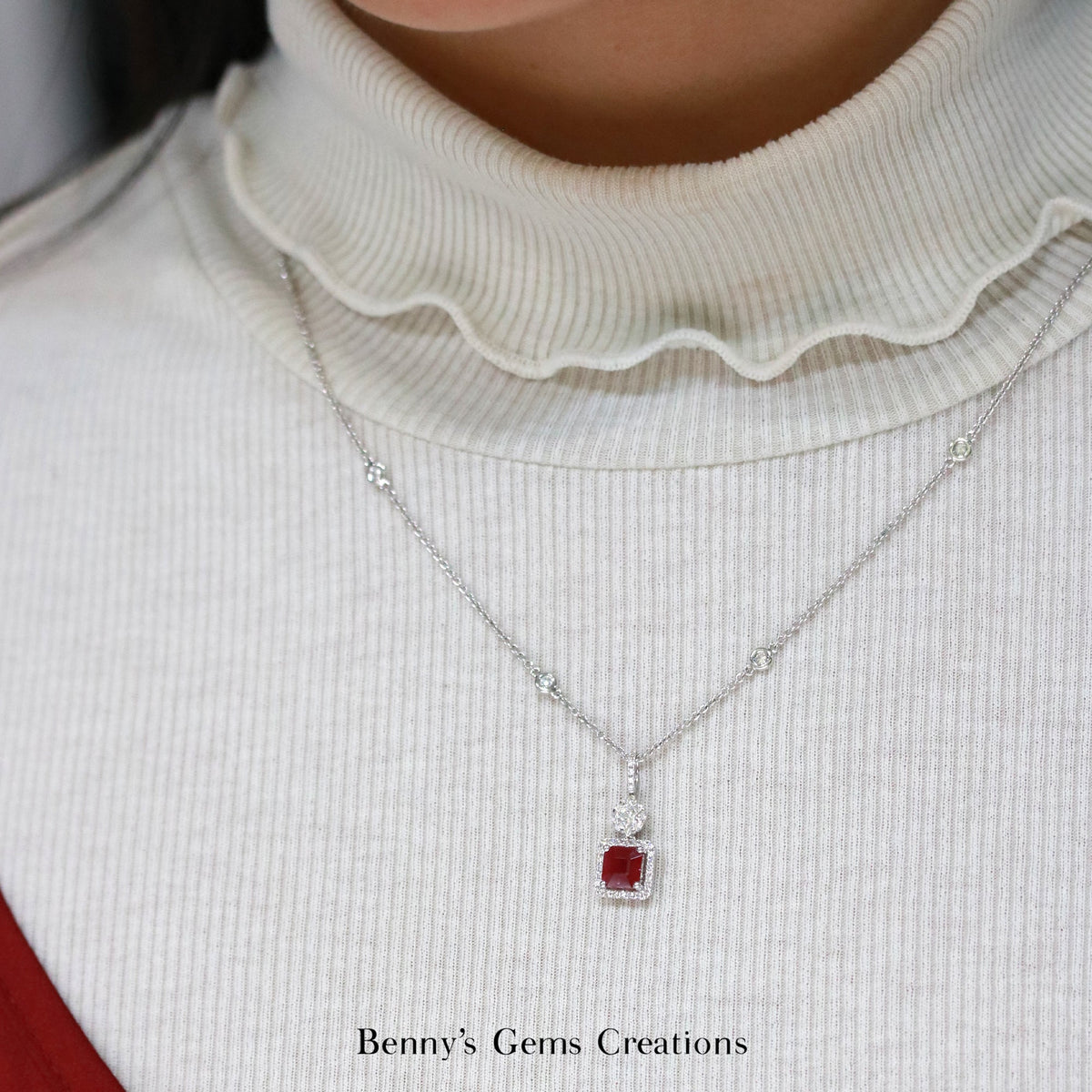 Ruby Treasure White Gold Diamond Pendant - Benny's Gems Creations