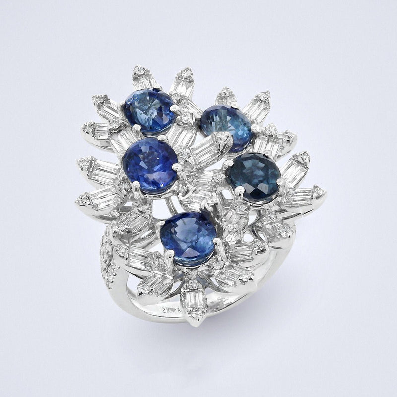Sapphire Blossom Garden Diamond Ring - Benny's Gems Creations