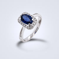 Sapphire Diamond Halo Ring - Benny's Gems Creations